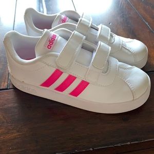 White and pink adidas. Toddler size 10.